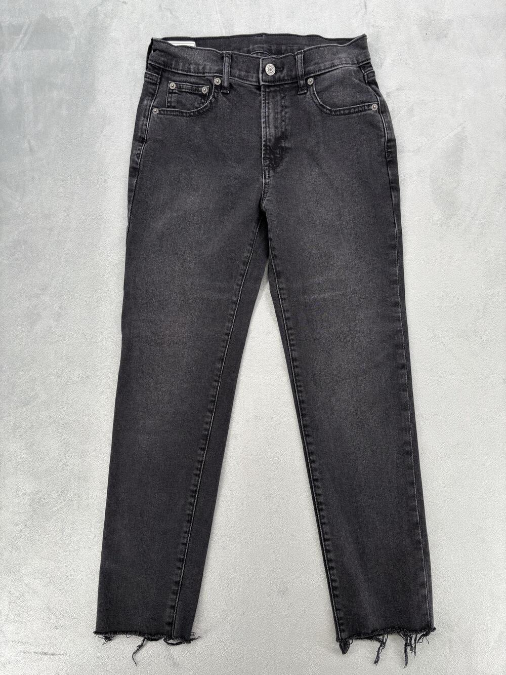 Gap Jeans Womens Size 25 Black Skinny Charcoal Wash Girlfriend Mid Rise Raw Hem